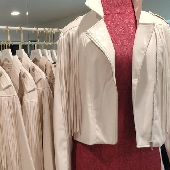 MAIN STRIP CREAM FRINGED SHORT CROP JACKET Boho WOMANS Large - Picture 9 of 11